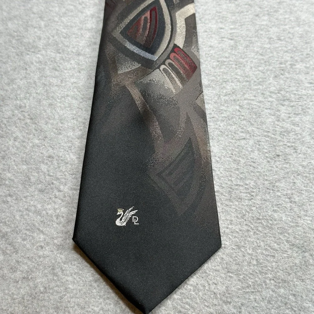 VTG‎ Don Lopez Beverly Hills Neck Tie Black Polyester Silk Blend Abstract Print